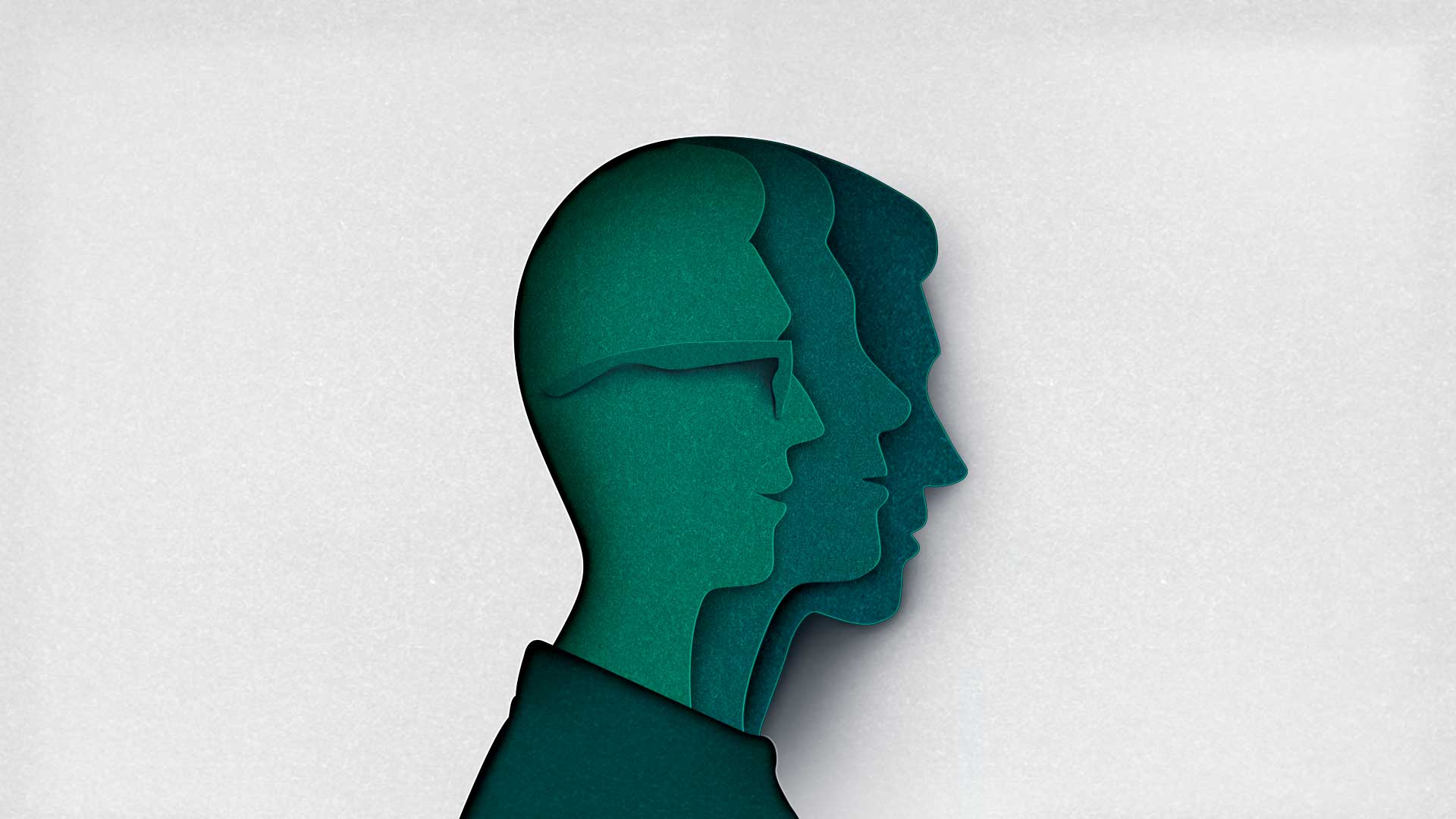 Ilustração de silhuetas sobrepostas representando uma equipe multidisciplinar
